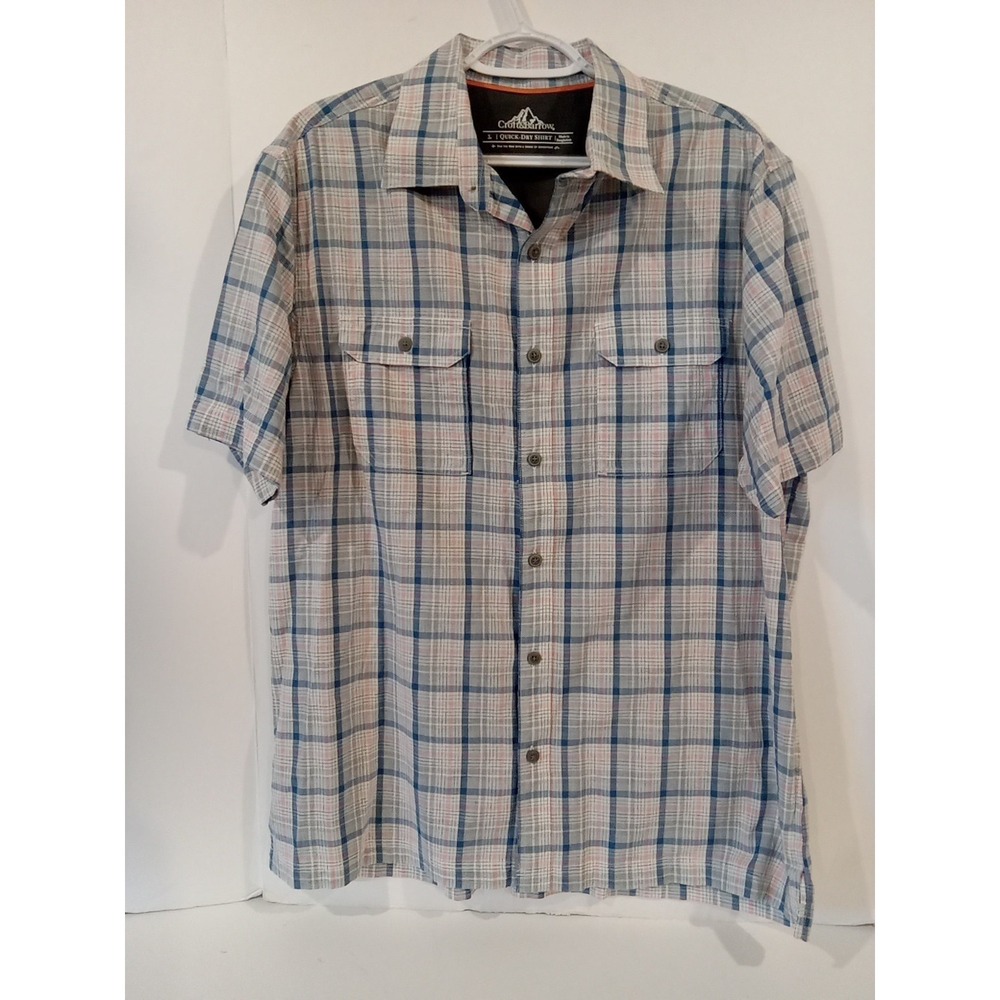 Croft Barrow Quick Dry Shirt Men L Blue Red Plaid Short Sleeve Fishing Hiking